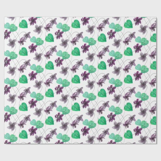 Charming Wilde Violets Wasserfarben Muster Geschenkpapier (Flach)