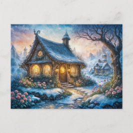 Charming Winter Cottage with Festive Lights Postkarte