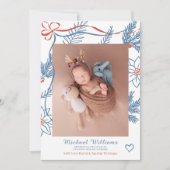 Charming Winter Floral Baby Foto Birth Ankündigung (Vorderseite)