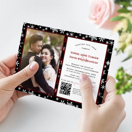 Charming Winter Holidays Snowflakes Photo Wedding Einladung