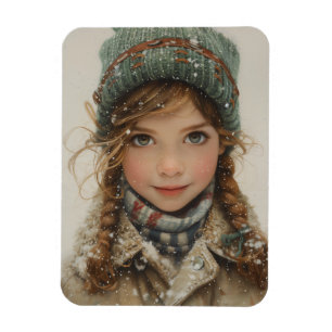 Charming Winter Portrait Young Girl Magnet