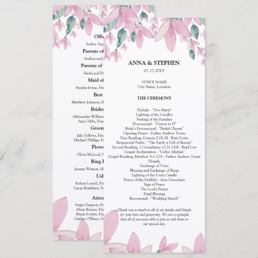 Charming Wisteria Floral Wedding Program Programm (Vorne/Hinten)