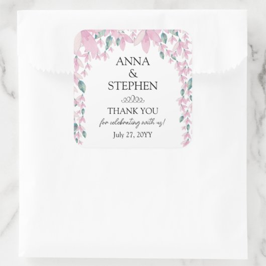 Charming Wisteria Floral Wedding Quadratischer Aufkleber (Tasche)