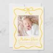 Charming Yellow Bow Foto Birth Ankündigung (Vorderseite)