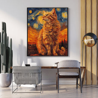 Charming Yellow Cat Poster Adorable Feline Zeichne