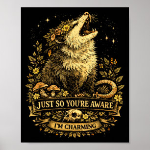 Charmvoller lustiger Opossum Blumen Folklore Vinta Poster