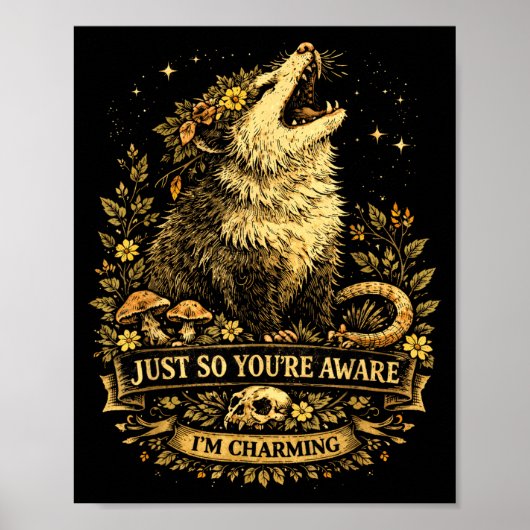 Charmvoller lustiger Opossum Blumen Folklore Vinta Poster (Vorne)