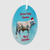 Charolais Bull in Weihnachtsmannmütze Ornament (Vorderseite)