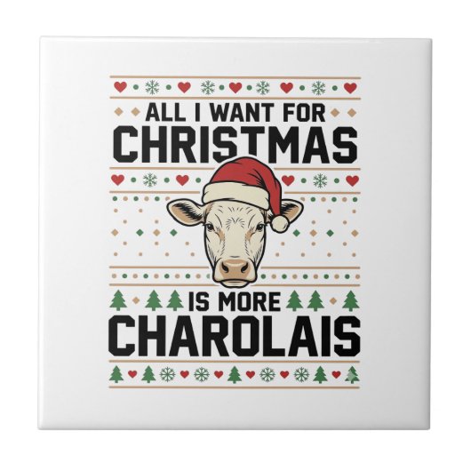 Charolais-Weihnachtskuh-Hässlicher-Schwester-Vekto Fliese (Vorderseite)