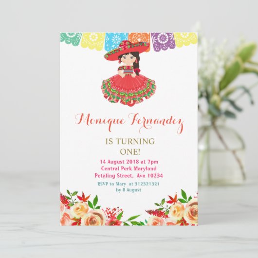 Charra Mexican Birthday Invitation Girl Einladung (Stehend Vorderseite)