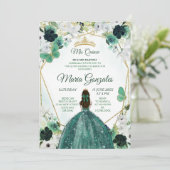 Charra QUINCEAÑERA Einladung von Green & Gold Flor (Stehend Vorderseite)