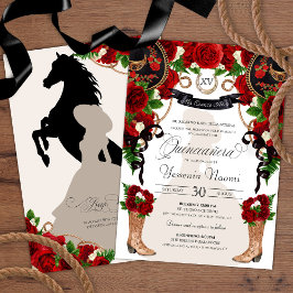 Charra Quinceanos Western Rote Rosen Black Mariach Einladung