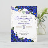 Charra Rustic Papel Picado Blue Rose Quinceañera Einladung (Stehend Vorderseite)