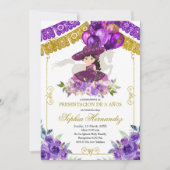 Charra Tres Anos Lila und Gold Girl  Einladung (Vorderseite)