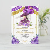 Charra Tres Anos Lila und Gold Girl  Einladung (Stehend Vorderseite)