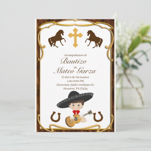 CHARRO BAUTIZO EINLADUNGEN (Stehend Vorderseite)