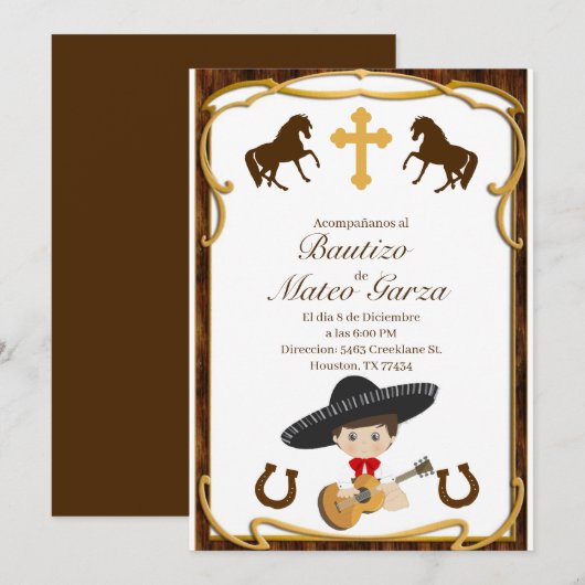 CHARRO BAUTIZO EINLADUNGEN (Vorne/Hinten)