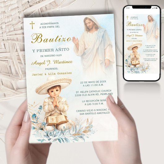 Charro Bautizo Y Primer Añito Niño Einladung