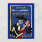 Charro Catrina Sugar Skulls Blue Save the Date Postkarte (Vorderseite)