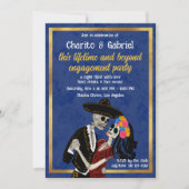 Charro Catrina Sugar Skulls Dance Blue Verlobung Einladung (Vorderseite)