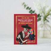 Charro Catrina Sugar Skulls Rot Save the Date Postkarte (Stehend Vorderseite)