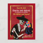 Charro Catrina Sugar Skulls Rot Save the Date Postkarte (Vorderseite)