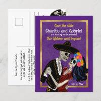 Charro Catrina Sugar Skulls Save the Date Lila
