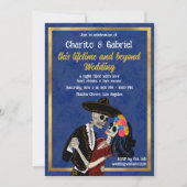 Charro Catrina Sugar Skulls Tanzen Blue Wedding Einladung (Vorderseite)