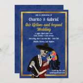 Charro Catrina Sugar Skulls Tanzen Blue Wedding Einladung (Vorne/Hinten)