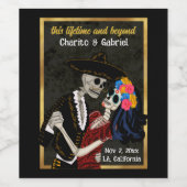 Charro Catrina Zucker Skulls Tanzen Schwarz Weinetikett (Einzelnes Label)