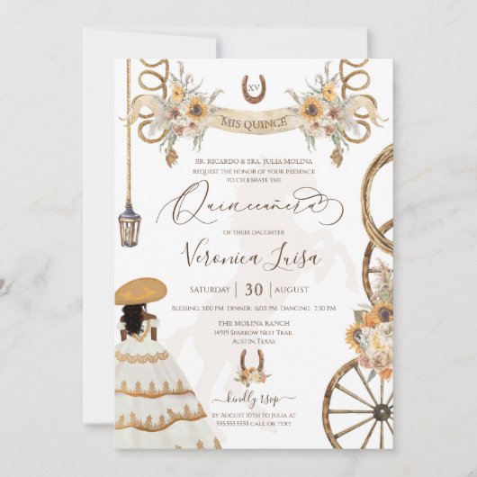 Charro Floral Boho Rustic Country Quinceanera Invi Einladung (Vorderseite)