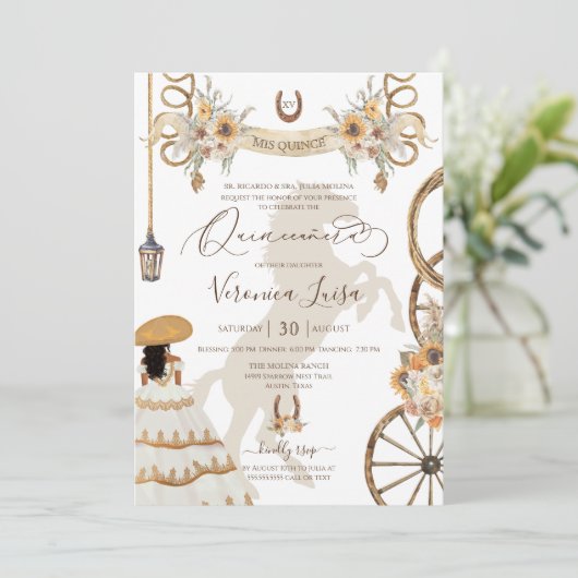 Charro Floral Boho Rustic Country Quinceanera v2 Einladung (Stehend Vorderseite)