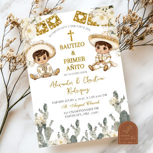 Charro Gold White Twins Taufe und Erster Geburtsta Einladung