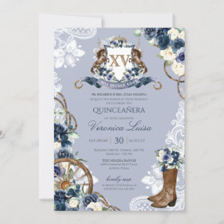 Charro Horse Wappen Royal Navy Blue Quinceanera Einladung
