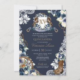 Charro Horse Wappen Royal Navy Blue Quinceanera In Einladung