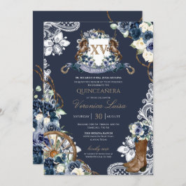Charro Horse Wappen Royal Navy Blue Quinceanera In Einladung