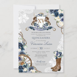 Charro Horse Wappen Royal Navy Blue Quinceanera In Einladung