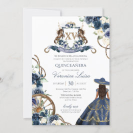 Charro Horse Wappen Royal Navy Blue Quinceanera In Einladung