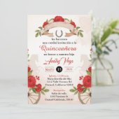 Charro/Huapango Quinceanera Einladung, Rote Rosen Einladung (Stehend Vorderseite)