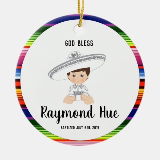 Charro Jungen-Taufe-Verzierung Keramik Ornament (Vorne)