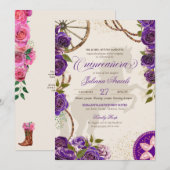 Charro Lila Rose Western Ranch Quinceanera Einladung (Vorne/Hinten)