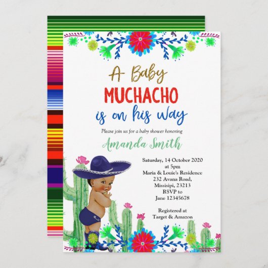 Charro Muchacho mexikanische Baby-Dusche Einladung (Vorne/Hinten)