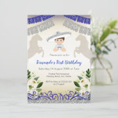 Charro Navy Blue Silver Einladung 1. Geburtstag (Stehend Vorderseite)