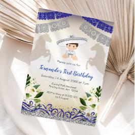 Charro Navy Blue Silver Einladung 1. Geburtstag