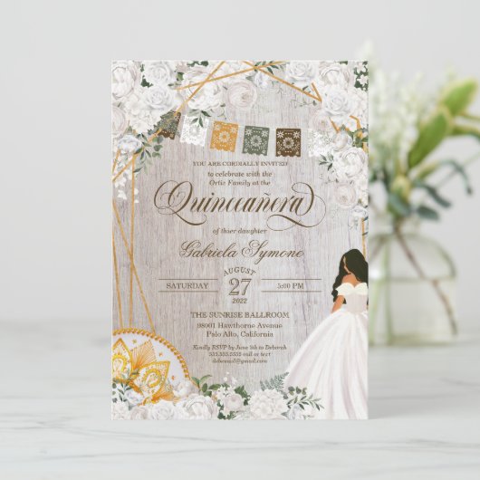 Charro Quinceanera, eleganter weißer Western Einladung (Stehend Vorderseite)