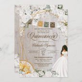 Charro Quinceanera, eleganter weißer Western Einladung (Vorne/Hinten)