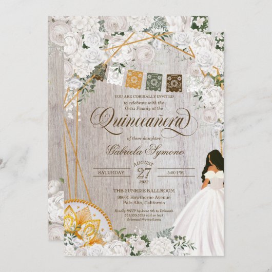 Charro Quinceanera, eleganter weißer Western Einladung (Vorne/Hinten)