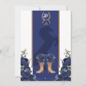 Charro Quinceañera, Navy Blue Floral Western Einladung (Rückseite)