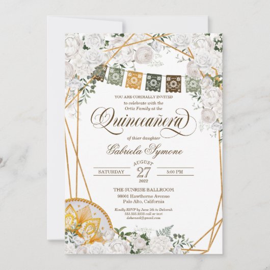 Charro Quinceanera, Western Weißblüte Einladung (Vorderseite)