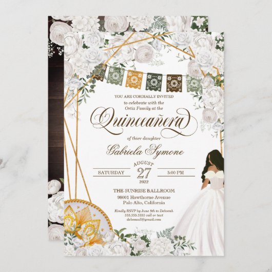 Charro Quinceanera, Western Weißblüte Einladung (Vorne/Hinten)